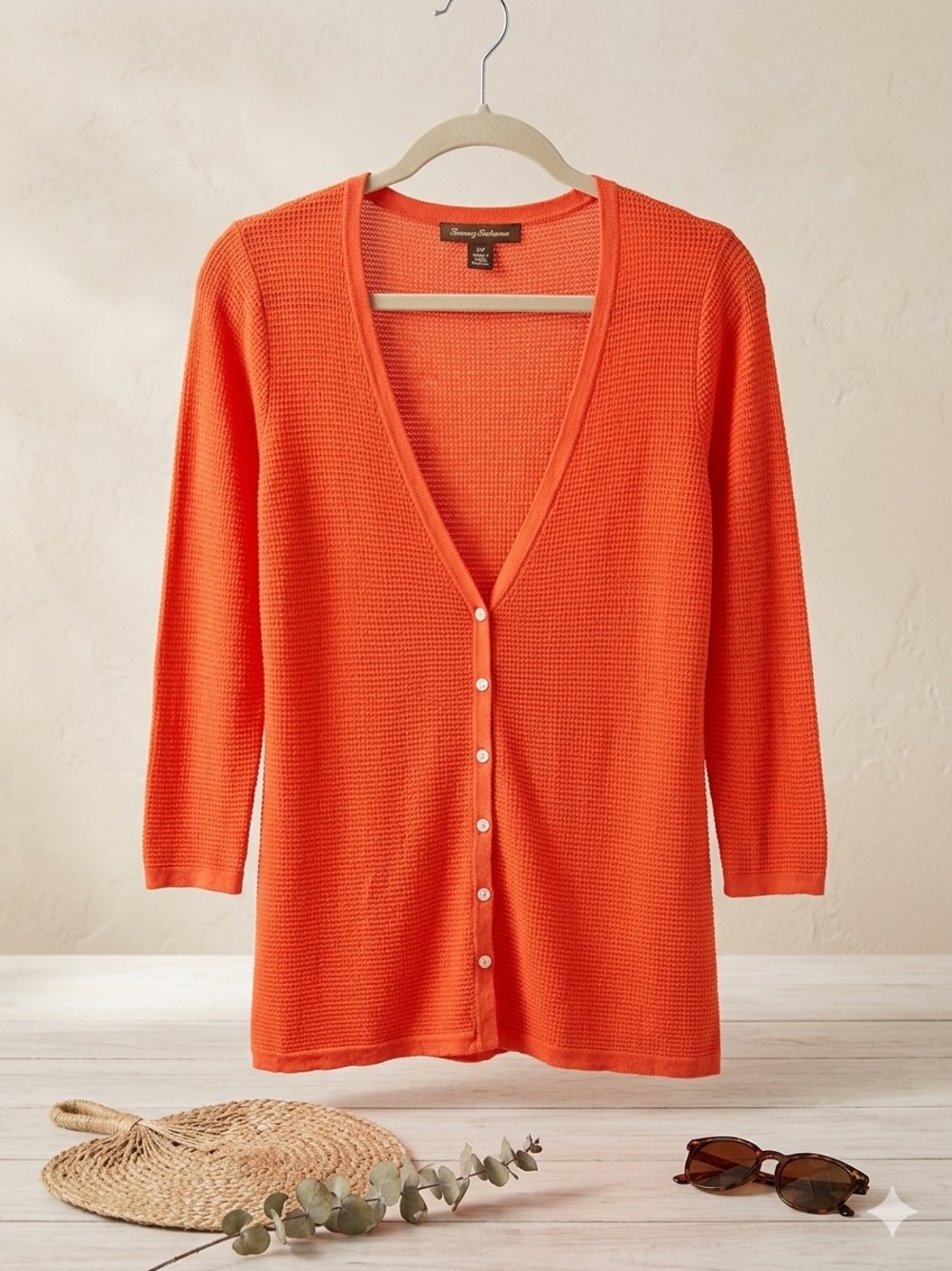 Tommy Bahama Waffle-Knit Cardigan - 3/4 Sleeves - Size S/P